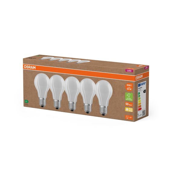 Osram Hocheffiziente LED Lampen mit Energieeffizienz Klasse A, Vorteilspack mit 15 Leuchtmittel, ersetzt herkömmliche 60W Glühbirnen, warmweiß(2700K), E27, mattes Glas