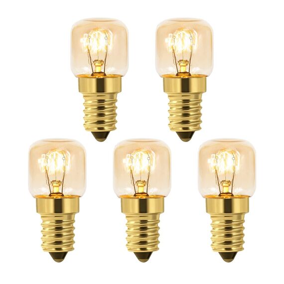 Caldarax 5 Stück Backofenlampe T22 E14 Dimmbar, 2700K Warmweiß, Backofen Birne Bis 300°C Hitzebeständiges, 160LM, E14 Edison Ersatzglühbirne Für zu Backöfen, Kühlschränke, Salz-Lampen, Mikrowelle