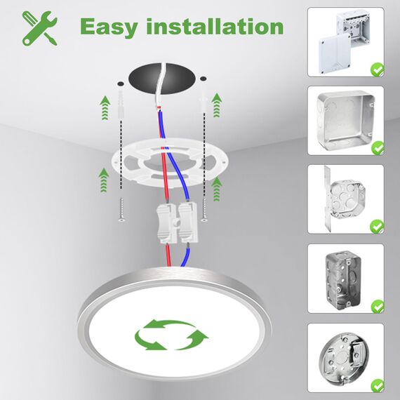zemty 2Stück/3Farben 3000/4000/6500K LED Deckenleuchte Flach, 15W 1800LM Ø18cm Deckenleuchten, Nickel Rund Ultra Dünn Deckenlampe LED Lampen Deckenlampen,Deckenbeleuchtung für Badezimmer,Küche