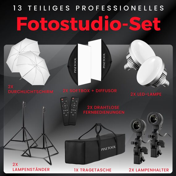 PIXETOOL Fotostudio Set – 2 Softbox Licht, 2 Durchlichtschirm, 2 LED Lampen 4800 Lumen 3000-6000K – 50x70 cm Softboxen - Fotolicht Videolicht Fotolampe – Light Streaming Video Fotografie Studiolicht