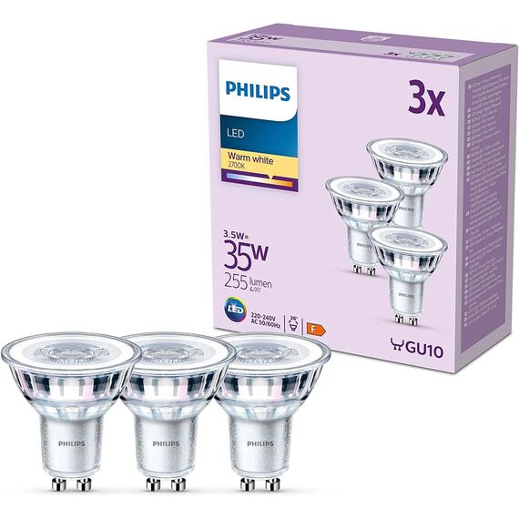 Philips LED Lampe ersetzt 35W, GU10 Reflektor, warmweißes Licht (2700K), 255 Lumen, 3er Pack, Warmweiß