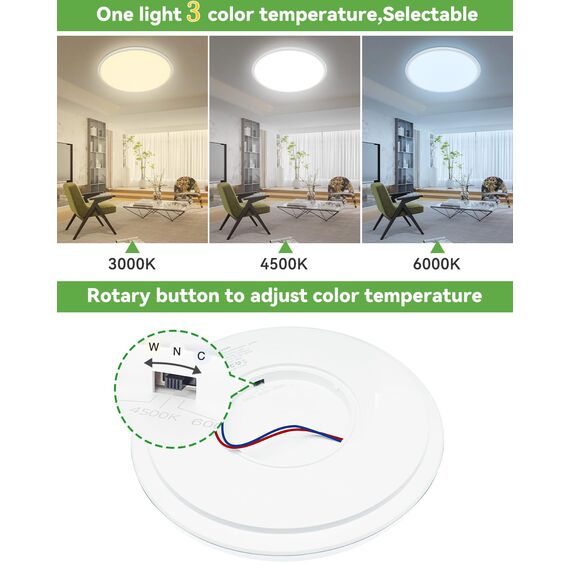 zemty 28W 3200LM LED Deckenleuchte Flach 29.5cm 3Farben 3000/4500/6000K Deckenlampe,Ultra Dünn LED Lampen Deckenlampen,Deckenleuchten Deckenbeleuchtung für Badezimmer,Wohnzimmer,Küche,Schlafzimmer