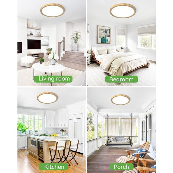 Zemty 24W LED Deckenleuchte Flach 29.5cm 3Farben 3000/4000/6500K Deckenlampe, Holzoptik Ultra Dünn LED Lampen Deckenlampen,Deckenleuchten Deckenbeleuchtung für Badezimmer,Wohnzimmer,Küche,Schlafzimmer
