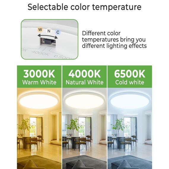 zemty 46W 4600LM LED Deckenleuchte Flach 49cm 3Farben 3000/4000/6500K Deckenlampe,Ultra Dünn LED Lampen Deckenlampen,Deckenleuchten Deckenbeleuchtung für Badezimmer,Wohnzimmer,Küche,Schlafzimmer