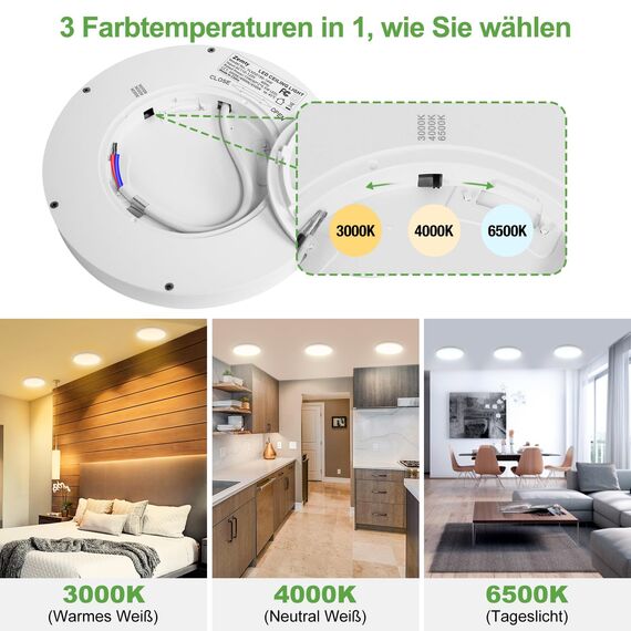 zemty 4Stück/3Farben 3000/4000/6500K LED Deckenleuchte Flach, 15W 1800LM Ø18cm Deckenleuchten, Rund Ultra Dünn Deckenlampe LED Lampen Deckenlampen,Deckenbeleuchtung für Badezimmer,Küche,Schlafzimmer