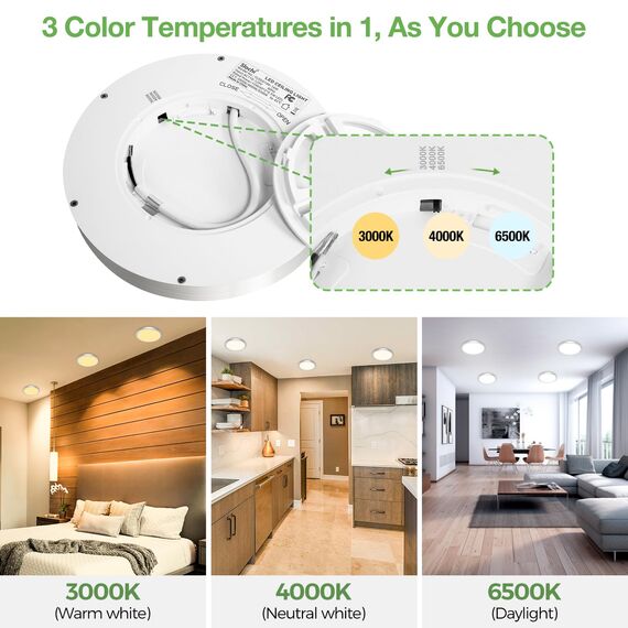 zemty 2Stück/3Farben 3000/4000/6500K LED Deckenleuchte Flach, 15W 1800LM Ø18cm Deckenleuchten, Nickel Rund Ultra Dünn Deckenlampe LED Lampen Deckenlampen,Deckenbeleuchtung für Badezimmer,Küche