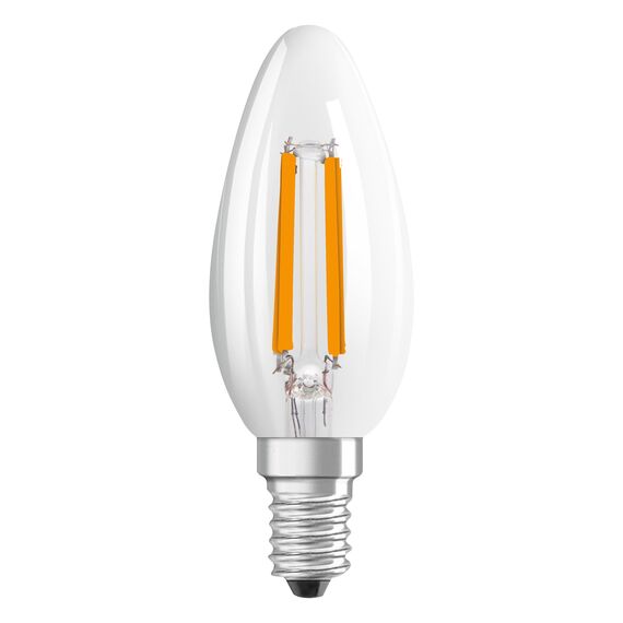 OSRAM LED-Lampe in klassischer Minikerzenform, mit dekorativem LED-Filament im Frosted Design, Energieeffizienzklasse A, E14, 1.2 W, 255 lm, 2700 K, coolweiß. Ohne Aufwärmen, sofort 100% Licht.