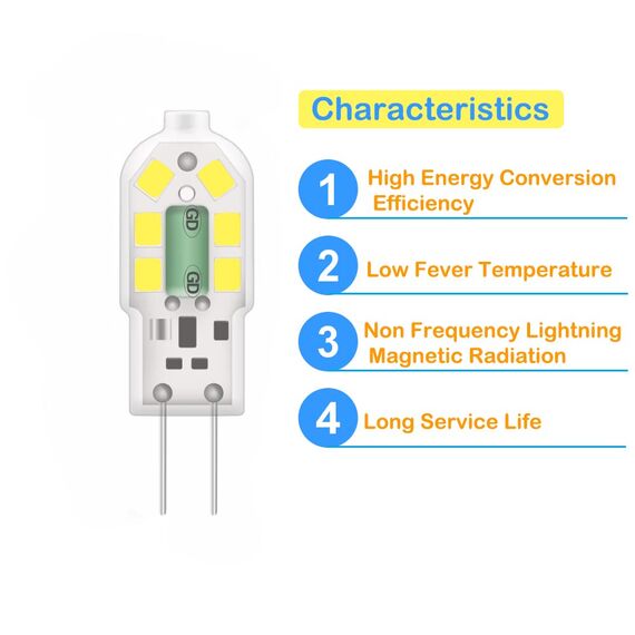 G4 LED Lampen,Kaltweiß 6500K,Ersatz 20W Halogenlampen,Leuchtmittel Stiftsockellampe Glühbirne, 2W 200lm 12V AC/DC, Kein Flackern Nicht Dimmbar -10 Pack…
