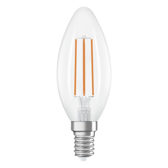Osram Energy Class LED-Lampe in klassischer Minikerzenform, 2.2 W / 470 lm, EEK A, kaltweißes Licht (4000 K), CRI 80, aus klarfarbenem bleifreiem Glas, E14 Sockel, IP20, 35 mm Durchmesser.