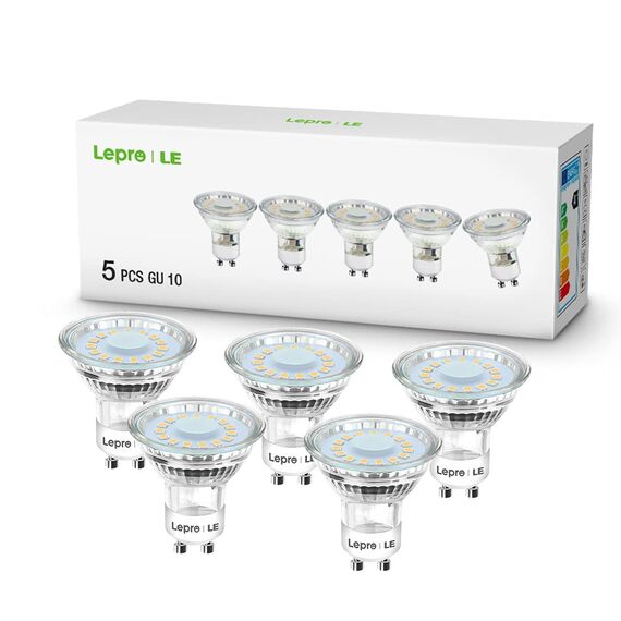 Lepro GU10 LED Warmweiss Lampe, 4W Ersetzt 50W Glühbirne, 325 Lumen 2700K Warmweiß LED Leuchtmittle, Abstrahlwinkel 100° Flimmerfrei Strahler, Nicht Dimmbar Reflektorlampen, 5er-Pack