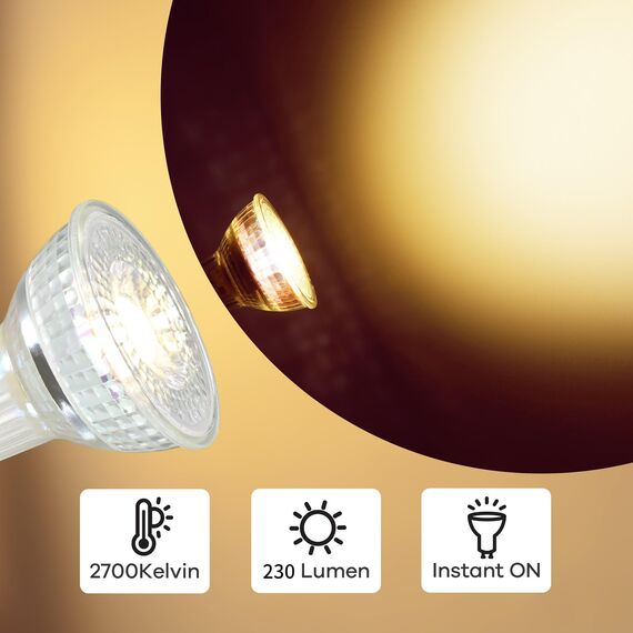 Linkind GU10 Lampe 35W Classic Glas, 2.4W LED Spot ersetzt 35 Watt, 230LM, 2700 Kelvin Warmweiß MR16 Energiesparlampe GU10 Reflektor mit 36° Abstrahlwinkel, nicht dimmbar, 5 Stück