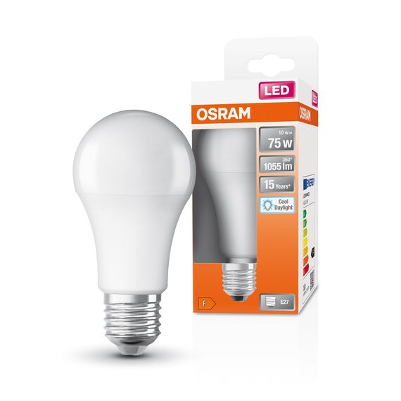 Osram LED-Lampen, klassische Kolbenform, 75 Watts Ersatz, E27, A-shape, 6500 Kelvin, Kaltes Tageslicht, Matt, single Pack
