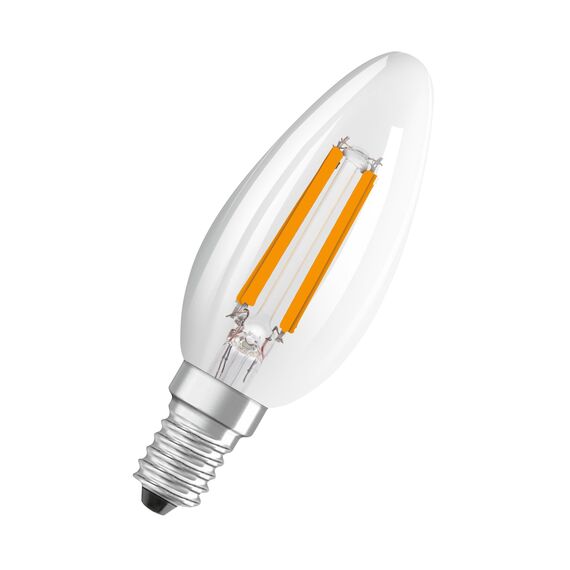 Osram LED-Lampe in klassischer Miniballform, mit dekorativem LED-Filament, Energieeffizienzklasse A, E14, 1.2 W, 255 lm, 2700 K, warmweiß. Ohne Aufwärmen, 4-Pack, Klar