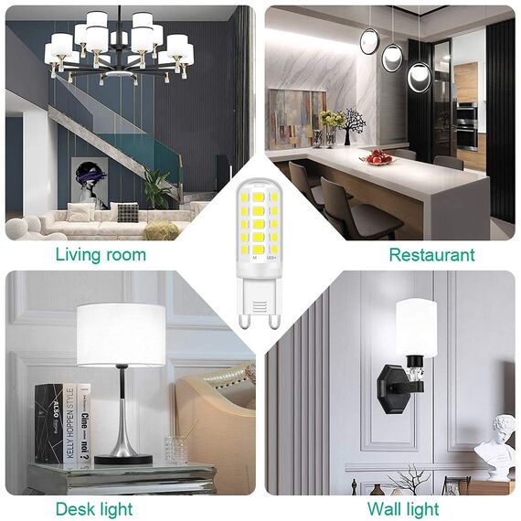 Tailcas G9 LED Lampen Kaltweiss 6000K, 3W LED Lampe Ersatz für 30W 40W 50W Halogenlampen, 350 Lumen G9 Leuchtmittel, Nicht Dimmbar Kein Flimmern, 360° Abstrahlwinkel, AC 220-240V 6er Pack