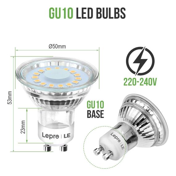 Lepro GU10 LED Warmweiss Lampe, 4W Ersetzt 50W Glühbirne, 325 Lumen 2700K Warmweiß LED Leuchtmittle, Abstrahlwinkel 100° Flimmerfrei Strahler, Nicht Dimmbar Reflektorlampen, 5er-Pack