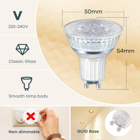 Linkind Led GU10 Lampe 35Watt Classic Glas, 2.4W Leuchtmittel ersetzt 35W, 2700K Led GU10 Warmweiß 230Lm, MR16 Reflektor mit 36° Abstrahlwinkel, Nicht dimmbar, 10 Stück