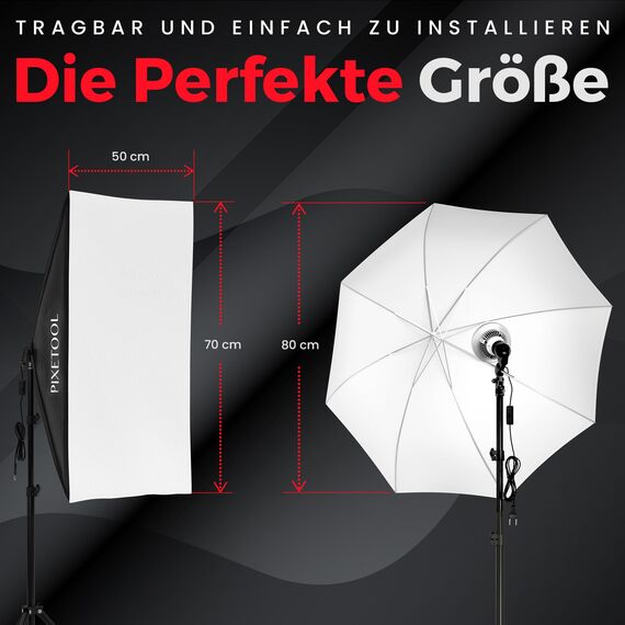 PIXETOOL Fotostudio Set – 1 Softbox Licht, Durchlichtschirm, LED Lampe 4800 Lumen 3000-6000K – 50x70 cm Softboxen - Fotolicht Videolicht Fotolampe – Light Streaming Video Fotografie Studiolicht