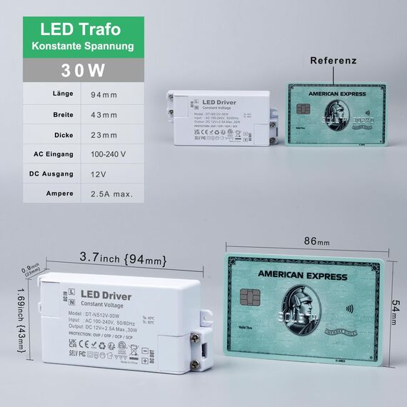 REYLAX LED Transformator 12V 30W, LED Treiber, Elektronischer Trafo, 2500mA 230V Auf 12V DC Schalt Niedervolttrafo, Konstantspannungs Netzteil für Led Lampen Nicht Dimmbar - 94x43x23mm