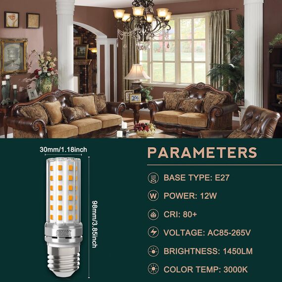 E27 LED Warmweiß 12W Mais Birne Lampen 3000K 1450LM Ersetzt Glühbirnen 100W, Edison Schraube Maiskolben Energiesparlampe Birnen Kerze Licht Glühbirne Nicht Dimmbar - 4er Pack