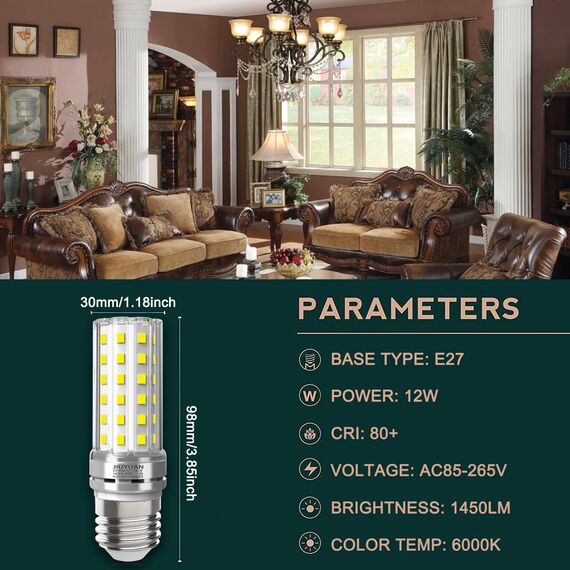 E27 LED Mais Birne 12W Glühbirne Kaltweiß 6000K 1450LM Ersetzt Glühbirnen 100W, Edison Schraube Lampen Kerze Licht Maiskolben Energiesparlampe Birnen Nicht Dimmbar - 4er Pack