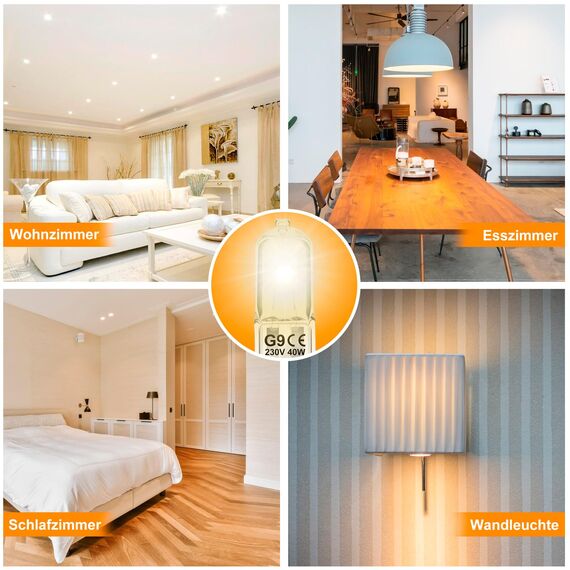 Jaenmsa G9 Halogen Leuchtmittel 12 Stück, G9 40W 230V Dimmbar Halogenlampen, Nicht Flimmern Kapsel Glühbirnen, Warmweiß Lampen 2700K für Backofenlampe, Deckenleuchten, Leuchter