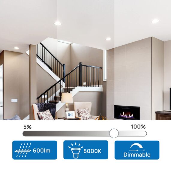 Linkind Dimmbar 5.7W GU10 LED Lampen, 75 Watt ersetzt, 600Lm 5000K Kaltweiß Spot Birne mit breitem 110° Abstrahlwinkel, MR16 LED Spot, 5 Stück