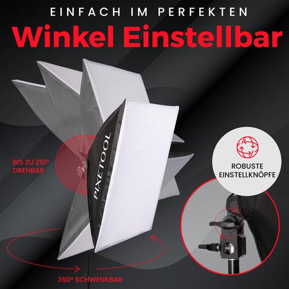 PIXETOOL Fotostudio Set – 2 Softbox 50x70 cm, 2 LED Lampen 4800 Lumen 3000-6000K Licht – Softboxen - Fotolicht Videolicht Fotolampe – Light Streaming Video Fotografie Studiolicht