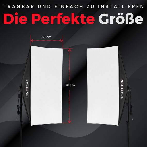 PIXETOOL Fotostudio Set – 2 Softbox 50x70 cm, 2 LED Lampen 4800 Lumen 3000-6000K Licht – Softboxen - Fotolicht Videolicht Fotolampe – Light Streaming Video Fotografie Studiolicht