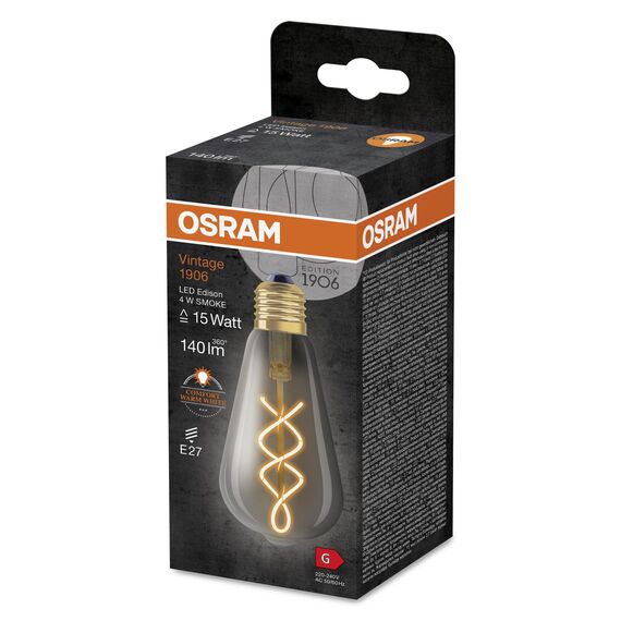 Osram LED-Lampen, Vintage-Edition, 15 Watts Ersatz, E27, ST64-shape, 1800 Kelvin, Warm Comfort Light, Klares Glas, single Pack