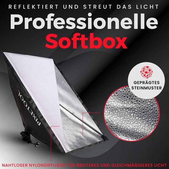 PIXETOOL Fotostudio Set – 2 Softbox 50x70 cm, 2 LED Lampen 4800 Lumen 3000-6000K Licht – Softboxen - Fotolicht Videolicht Fotolampe – Light Streaming Video Fotografie Studiolicht