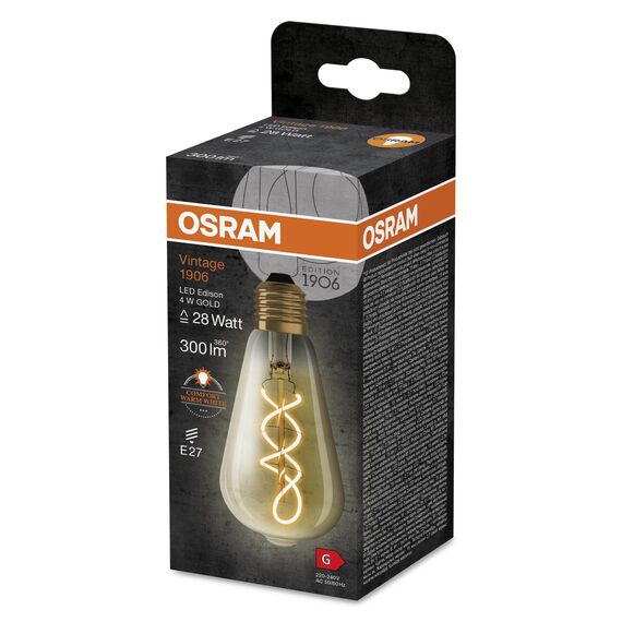 Osram LED-Lampen, Vintage-Edition, 28 Watts Ersatz, E27, ST64-shape, 2000 Kelvin, Warm Comfort Light, Klares Glas, single Pack