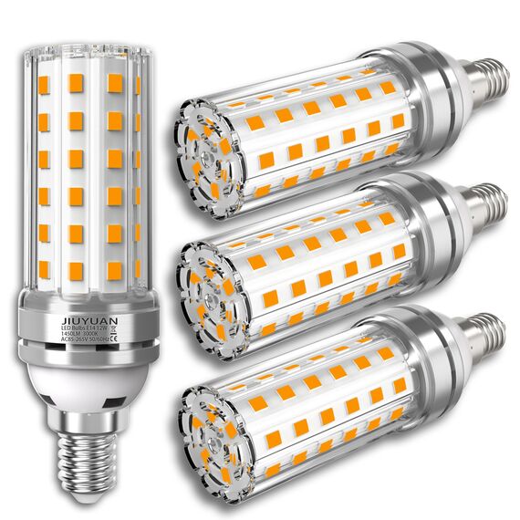 12 W E14 LED-Leuchtmittel, LED-Kandelaber-Glühbirne, 100 W entspricht einer Glühlampe, 360 ° Licht warmweiß 3000 K, 1450 lm, CRI>80+, nicht dimmbar, Edison-Glühbirne, 4 Stück
