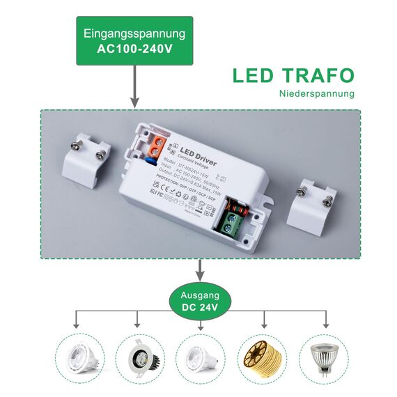 REYLAX LED Trafo 24V 15W, LED Treiber 630mA Netzteil Trafo 230V auf 24V Transformator AC zu DC Schalt Niedervolttrafo, Konstantspannungs Driver für Led Beleuchtungen, 2er Pack