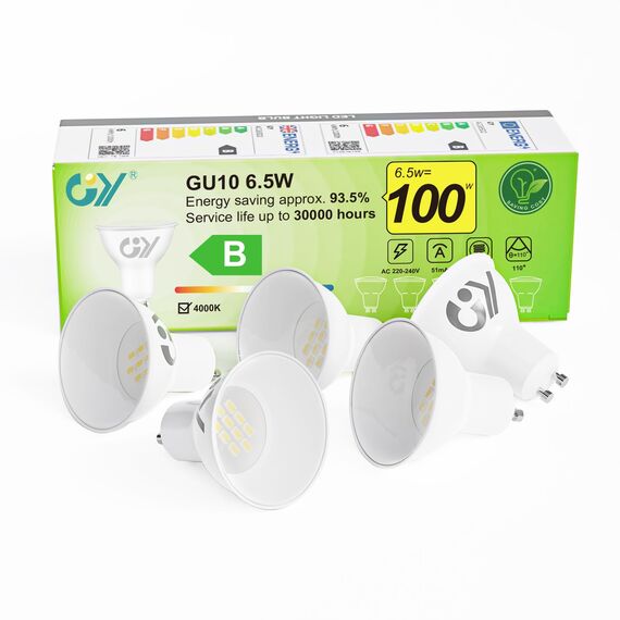 GY GU10 LED Neutralweiss Lampe 6.5W 4000K 1025 Lumen Neutralweiß Leuchtmittel,LED GU10 Energiesparlampe 100W lampe ersetzt,Nicht Dimmbar Birnen,5 stück [Energieeffizienzklasse B]