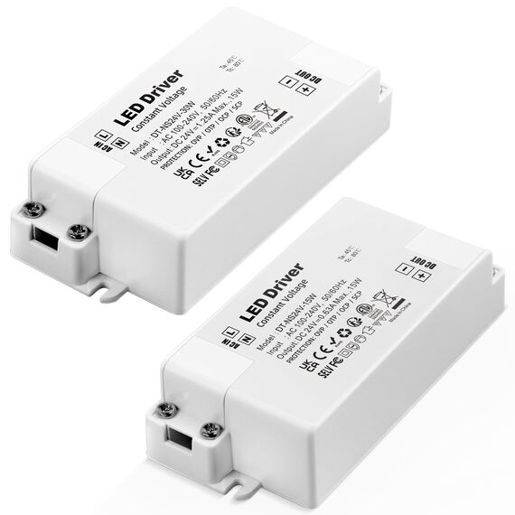 REYLAX LED Trafo 24V 15W, LED Treiber 630mA Netzteil Trafo 230V auf 24V Transformator AC zu DC Schalt Niedervolttrafo, Konstantspannungs Driver für Led Beleuchtungen, 2er Pack