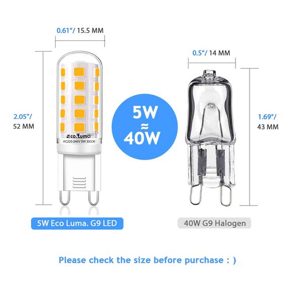 Eco.Luma G9 LED Lampen Warmweiß 2700K, LED Leuchtmittel 3W Ersatz Für Halogenlampe 40W 50W, AC 230V Mini Glühlampe, Kein Flackern 500LM, Nicht Dimmbar 10er Pack