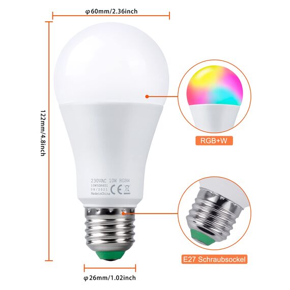 REYLAX Farbige Leuchtmittel LED RGBW Lampe E27 10W, Warmweiß 3000K Dimmbare Edison Glühbirne Lampen Dual Memory 12 Farben LED Birnen, Kabellos Fernbedienung inklusive, für Bar KTV Party Dec