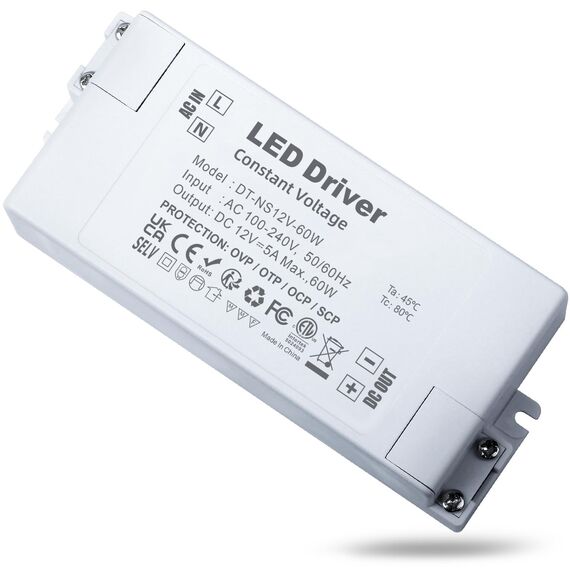 REYLAX LED Transformator 12V 60W, Treiber Elektronischer Trafo, 5A Trafo 230V Auf 12V DC Schalt Niedervolttrafo, Konstantspannungs Netzteil für Lampen Nicht Dimmbar -120x50x30mm