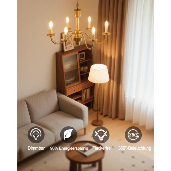 BRIMAX LED 10 Stück Dimmbare Kerzen Glühbirnen, E14 Fassung, 2700K Warmweiss, 4W ersetzt 40 Watt, 400 Lumen, AC220-240V, Glas Klar Edison Fadenlampe C35 für Kronleuchter Tischlampen Wandlampen