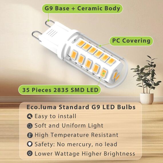 Eco.Luma G9 LED Lampen Warmweiß 2700K, LED Leuchtmittel 3W Ersatz Für Halogenlampe 40W 50W, AC 230V Mini Glühlampe, Kein Flackern 500LM, Nicht Dimmbar 10er Pack