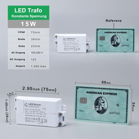 REYLAX LED Trafo 12V 15W, LED Treiber Elektronischer Transformator, 1250mA 230V Auf 12V DC Schalt Niedervolttrafo, Konstantspannungs Netzteil für Led Lampen, Nicht Dimmbar, 2er Pack