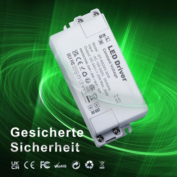 REYLAX LED Trafo 24V 30W 1.25A, LED Netzteil Trafo 230V auf 24V Transformator AC zu DC Schalt Niedervolttrafo, Konstantspannungs Driver für Beleuchtungen, Nicht Dimmbar