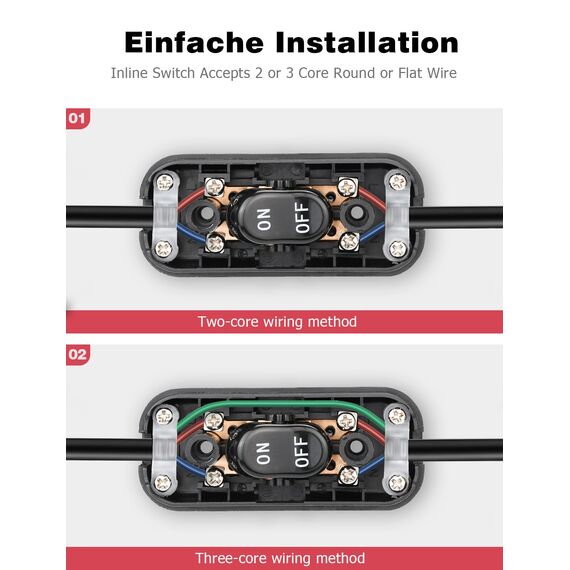 Schnurschalter, 3 Stück Wippschalter Inline Schalter Zwischenschalter Kabelschalter 6A 250V für 2-adrige und 3-adrige Zuleitungen Kompatibel mit alle Arten von Elektrischen Lampen Tischlampen Schwarz