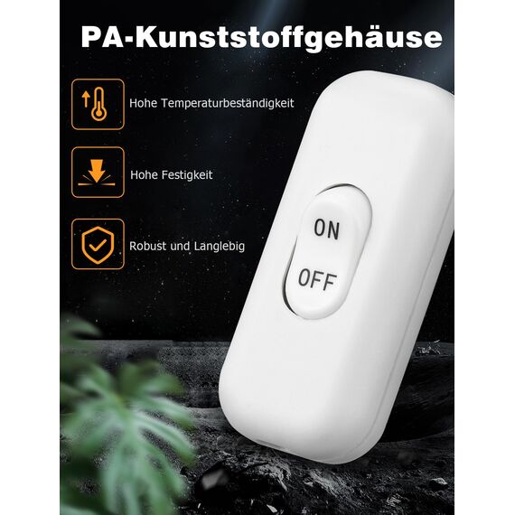 Schnurschalter, Wippschalter Inline Schalter Zwischenschalter Kabelschalter 6A 250V für 2-adrige und 3-adrige Zuleitungen Kompatibel mit alle Arten von Elektrischen Lampen Tischlampen (weiß, 1)