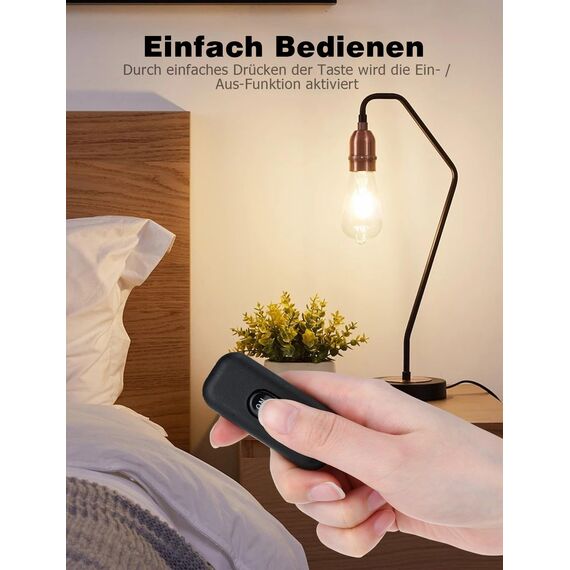Schnurschalter, 3 Stück Wippschalter Inline Schalter Zwischenschalter Kabelschalter 6A 250V für 2-adrige und 3-adrige Zuleitungen Kompatibel mit alle Arten von Elektrischen Lampen Tischlampen Schwarz