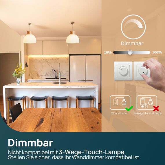 Linkind Dimmbare E27 LED Lampe 9W, ersetzt 60 Watt, A60 Edison 2700K Warmweiß Led Lampen E27, 806Lm mit 220° Abstrahlwinkel, ERP, 6 Stück