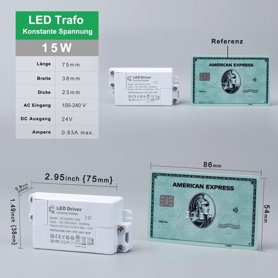 REYLAX LED Trafo 24V 15W, LED Treiber 630mA Netzteil Trafo 230V auf 24V Transformator AC zu DC Schalt Niedervolttrafo, Konstantspannungs Driver für Led Beleuchtungen, 2er Pack