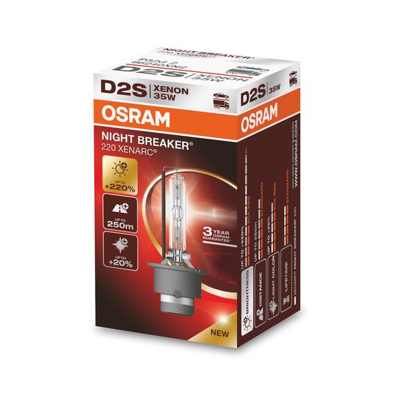 Osram XENARC NIGHT BREAKER 220, D2S, +220% mehr Helligkeit, Xenon-Scheinwerferlampe, 66240XN2, Faltschachtel (1 Lampe)