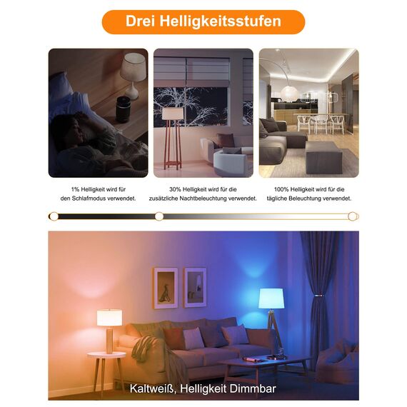 REYLAX Farbige Leuchtmittel LED RGBW Lampe E27 10W, Dimmbare Kaltweiß Edison Glühbirne Lampen Dual Memory 12 Farben LED Birnen, Fernbedienung inklusive, für Wohnzimmer, Partykeller (2-er Pack)