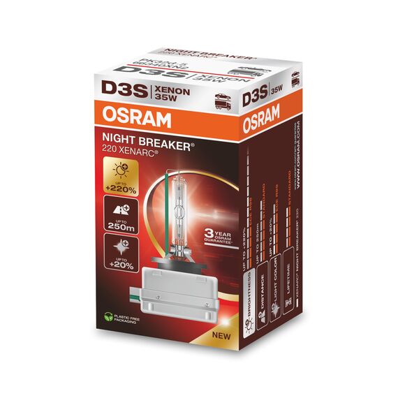 Osram XENARC NIGHT BREAKER 220, D3S, +220% mehr Helligkeit, Xenon-Scheinwerferlampe, 66340XN2, Faltschachtel (1 Lampe)